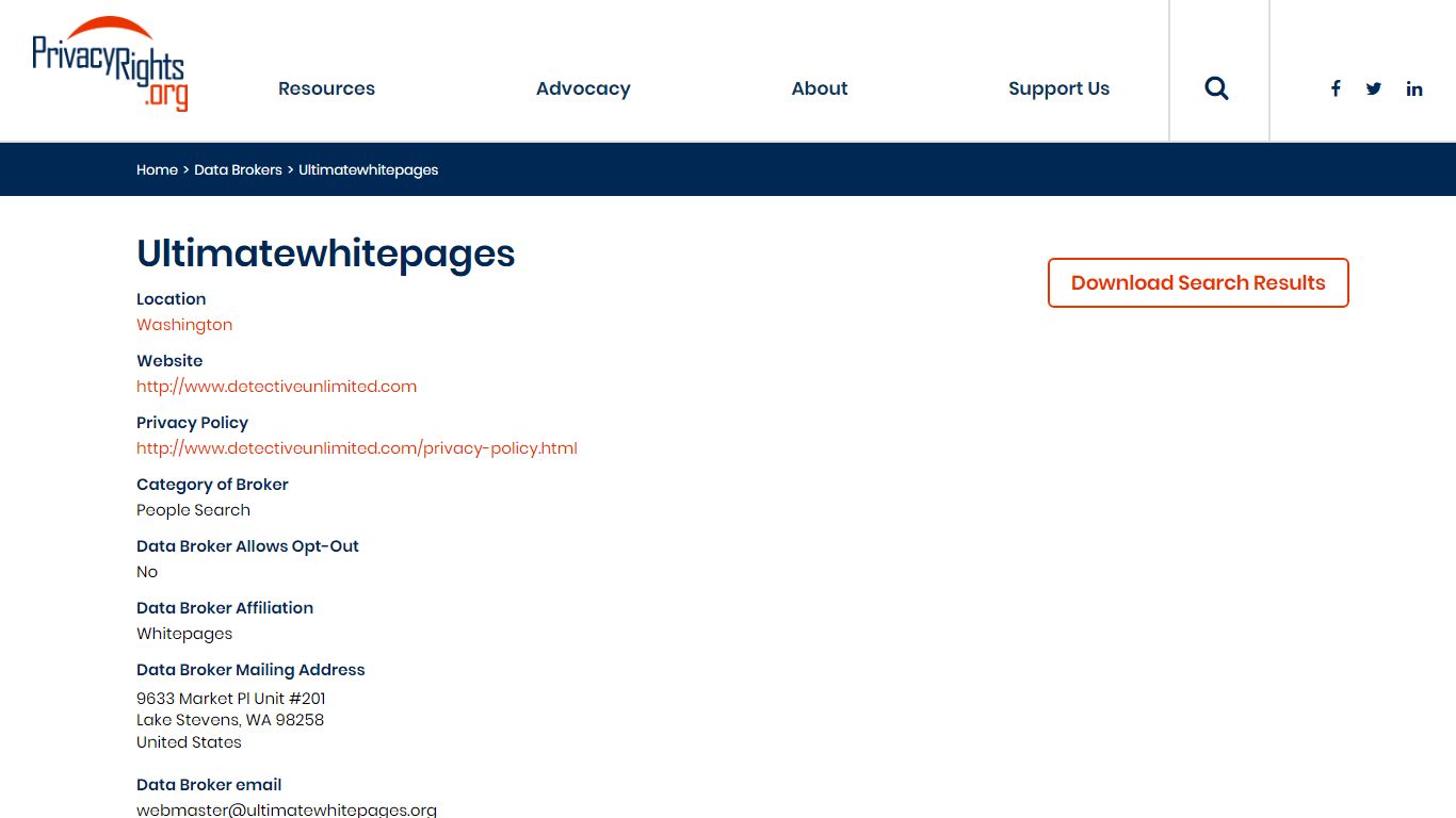 Ultimatewhitepages | Privacy Rights Clearinghouse